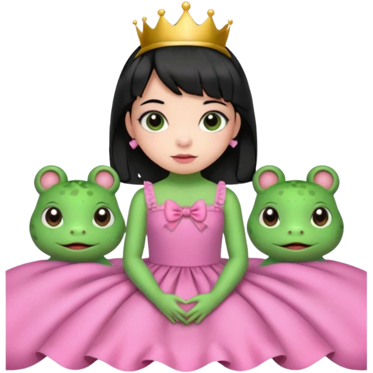 princess frog on bed pink bow with a pink dress cute girly pop black hair short baby bangs emoji