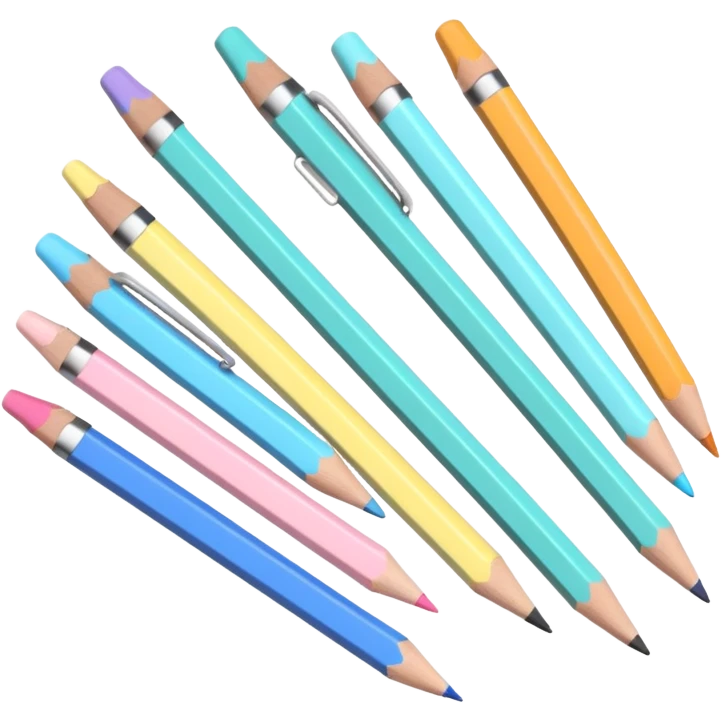 LAPIS , CANETA E REGUA EM TONS PASTEL ESCOLA COM IA E 3D emoji