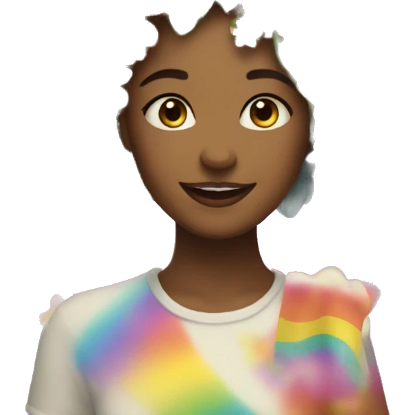 a woman with hearts and rainbows and flowers so happy on her head emoji