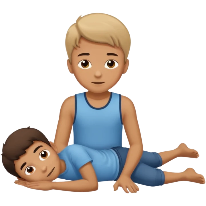 A boy lying down on the floor with love emoji