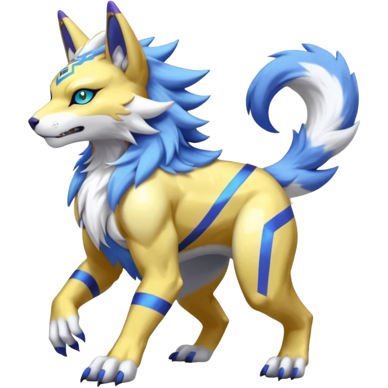Shiny colorful cool legendary furry WereGarurumon-Renamon-Primagen-fusion-hybrid-fursona-protogen-creature (full body emoji