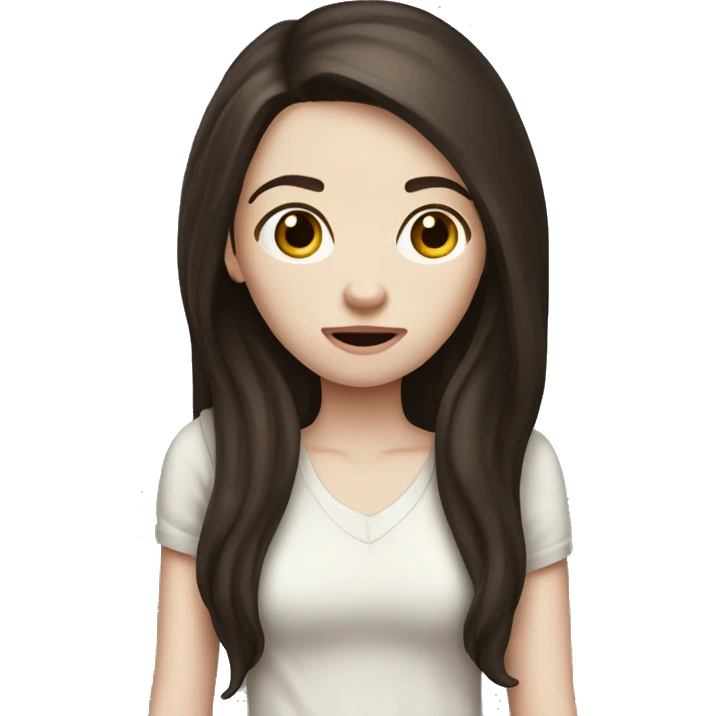 Pale skin girl with dark brown long hair confused emoji