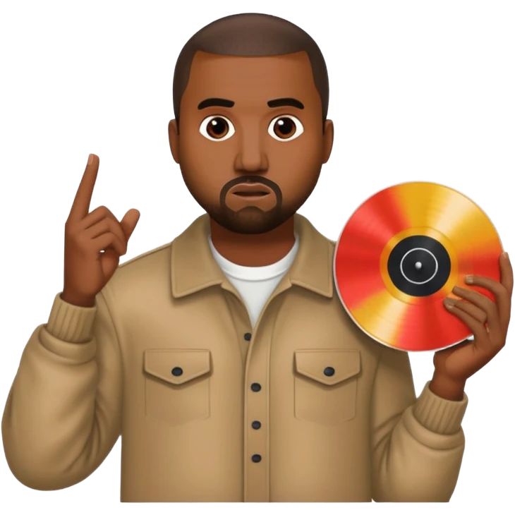 Kanye West in the style of Apple emoji, holding a Life of Pablo vinyl record. emoji