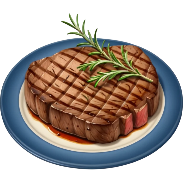 Draw a grilled steak on a plate with grill marks & rosemary garnish. emoji