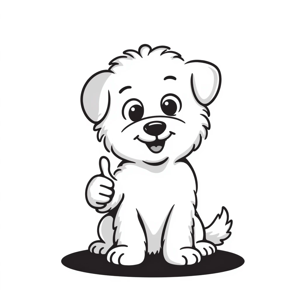 cartoon Maltese puppy giving a thumbs up, hand-drawn look emoji