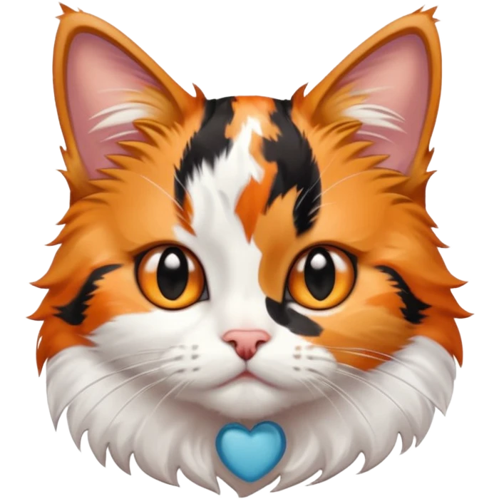 A high-resolution photo-realistic digital illustration of a calico cat kitten emoji