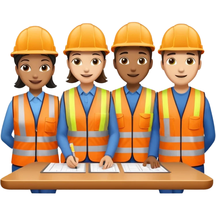 group of railway engineers mixed races and genders behind a table emoji