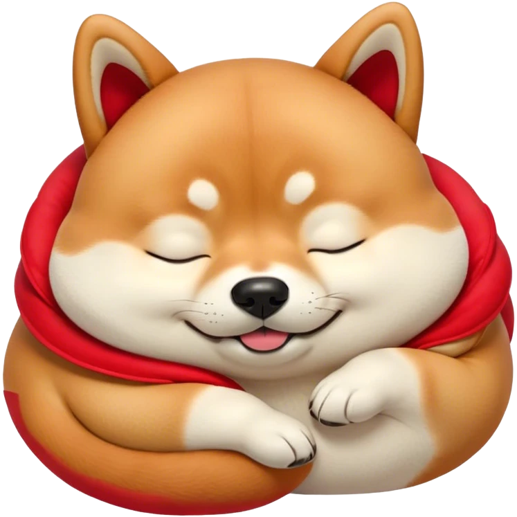 Cinematic Meme-Worthy Chubby Sleeping Shiba Inu Portrait Emoji, Head resting peacefully with a contented smile, featuring a delightfully chubby build and a luxuriously soft red fur with a creamy underbelly, eyes shut in a serene nap, Simplified yet hilariously adorable features, highly detailed, glowing with a soft, drowsy light, high shine, relaxed and utterly lovable, stylized with an air of playful laziness, bright and endearing, soft glowing outline, capturing the essence of a comically sleepy companion, so meme-worthy it feels like it could instantly become the next viral sensation of adorable slumber! emoji