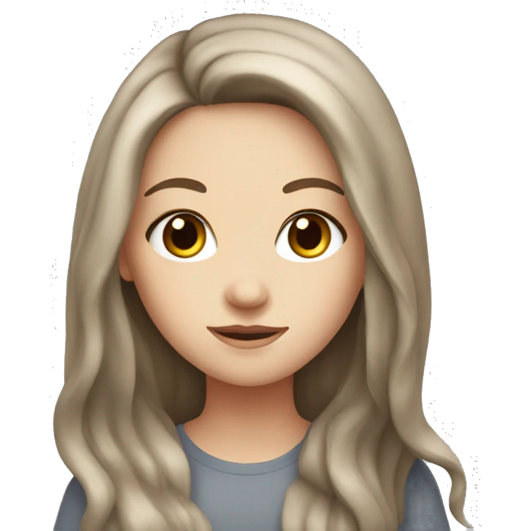 White girl with grey eyes and long brown hair emoji