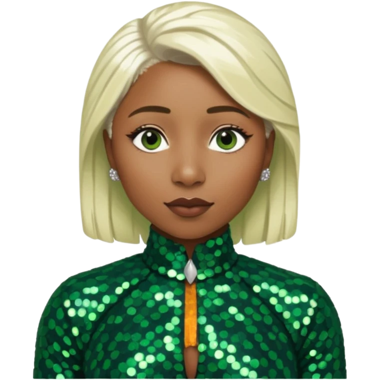 Cynthia Erivo with platinum blonde hair, dark green sequin outfit emoji