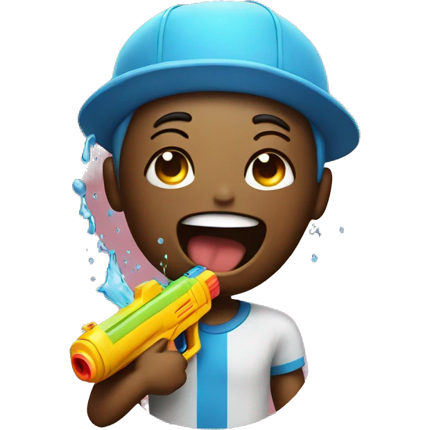 Laughing with a tear holding a watergun emoji