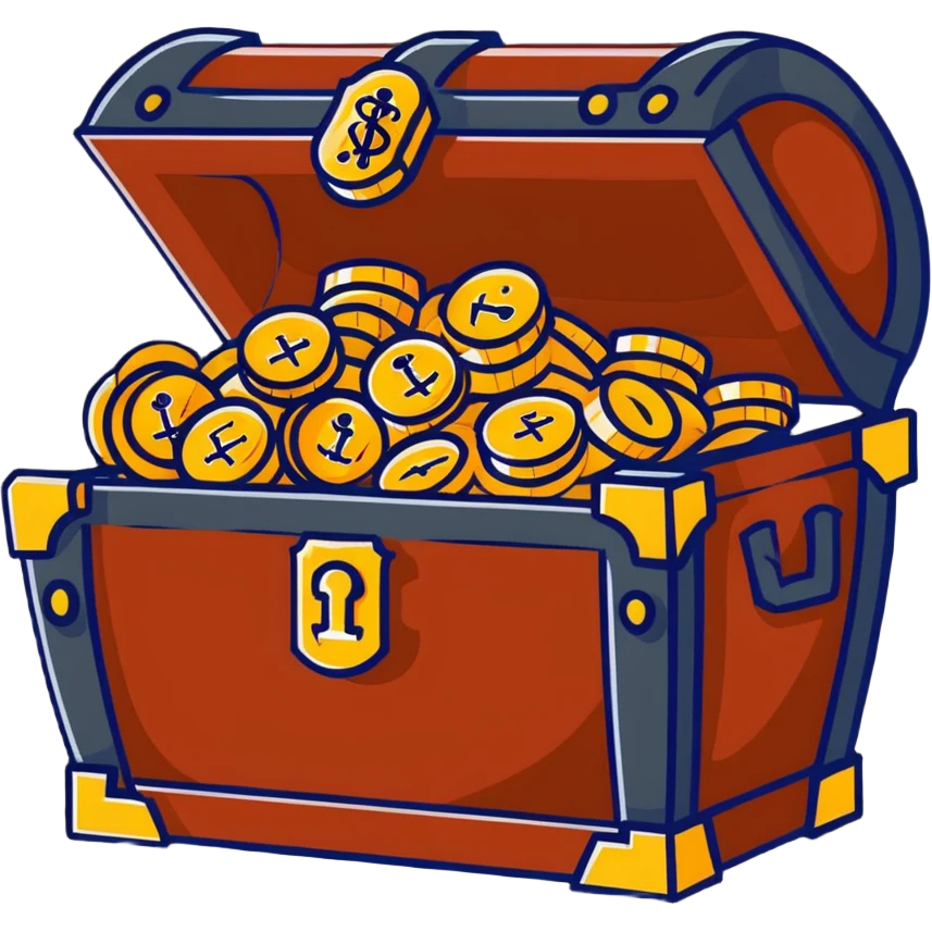 pirate treasure chest with gold coins emoji