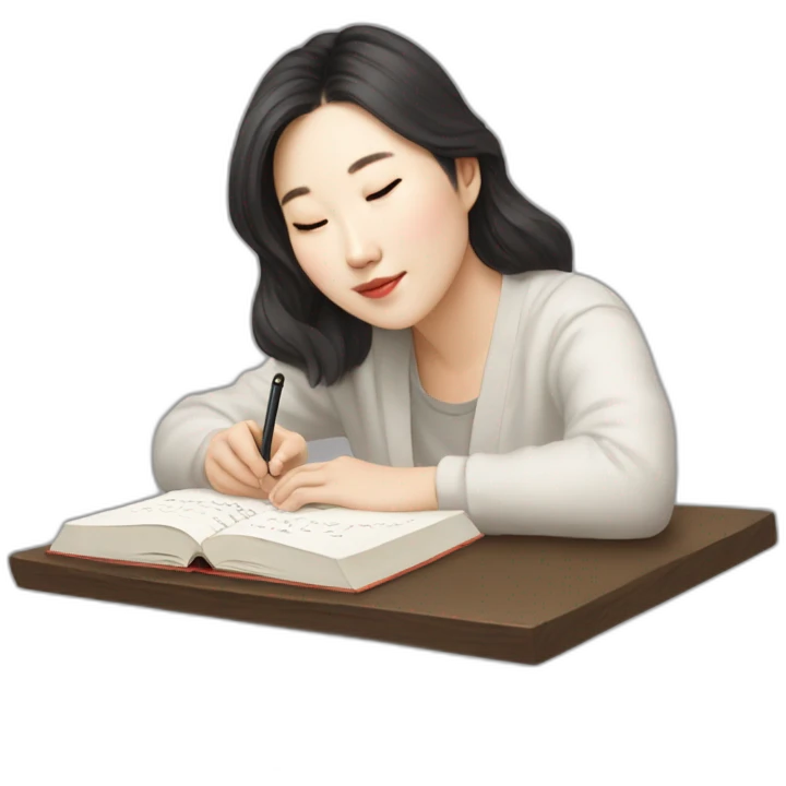Kim Min-jeong writing a book emoji