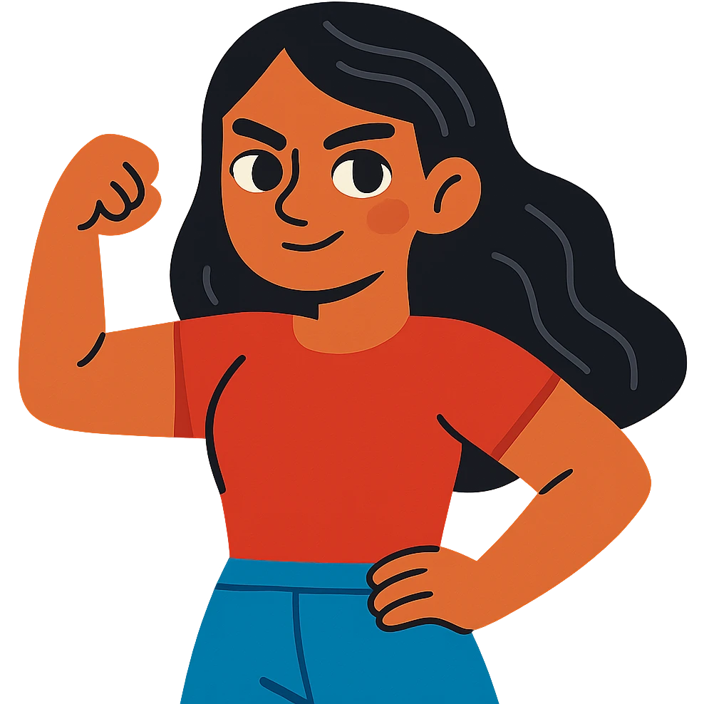 strong girl with brown eyes, long slightly wavy black hair emoji