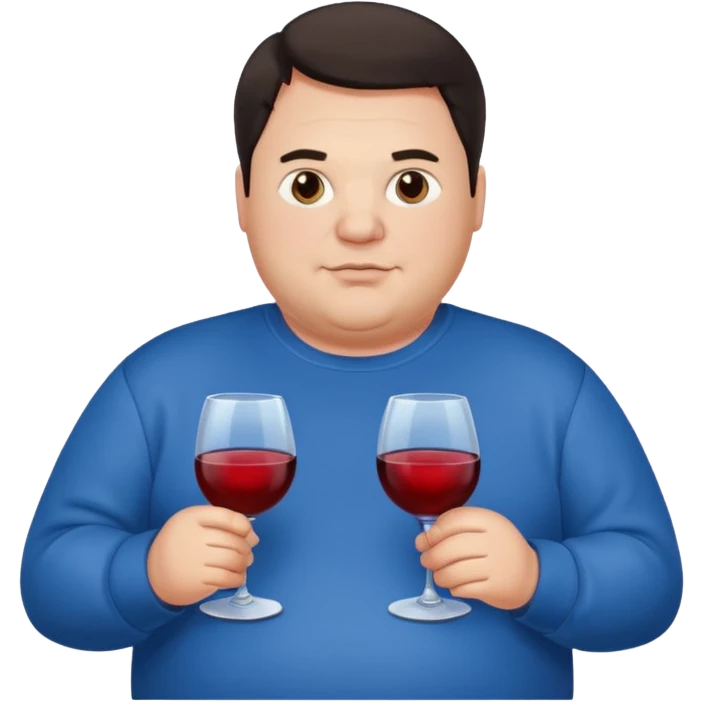 Fat man dark hair blue sweatshirt holding wine emoji