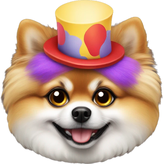 Pomeranian wearing clown makeup emoji