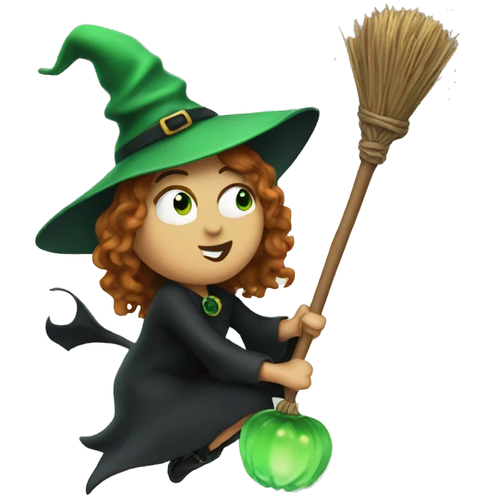 Green Bad witch flying on a broom emoji