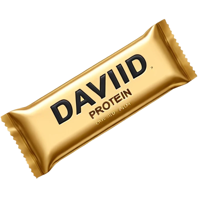 protein bar gold wrapper that says David on it in black font  emoji