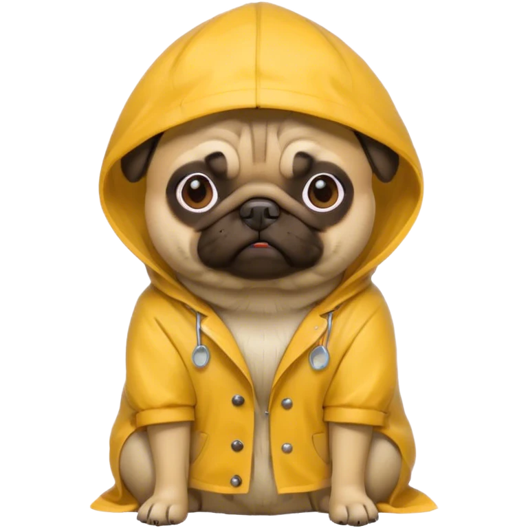 pug in a yellow raincoat sits emoji