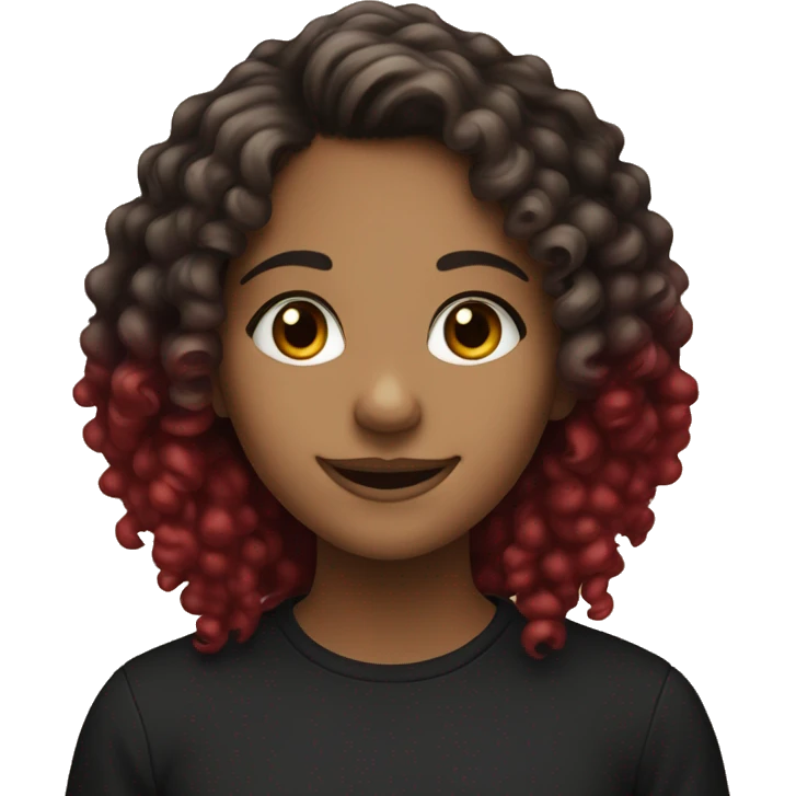 A girl of 18 years old with curly hair coloured in black and red smiling! emoji