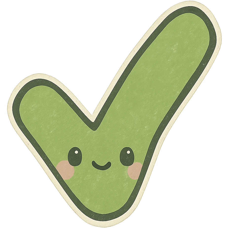 Edit the green check mark to mean yes, in the same hand-drawn chibi sticker style as the reference image, with a similar outline and texture, no background (transparent). emoji