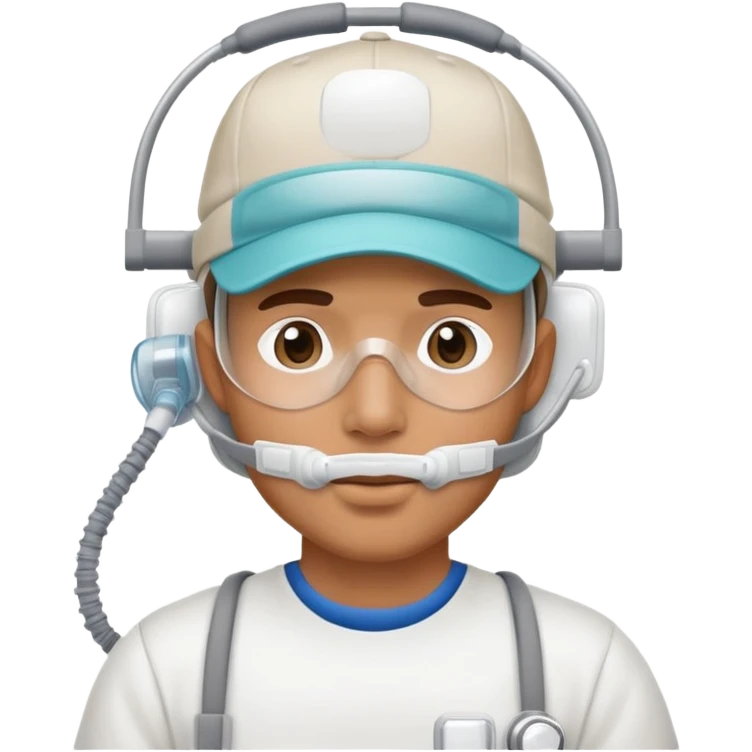 cpap face mask on guy wearing backwards baseball hat emoji
