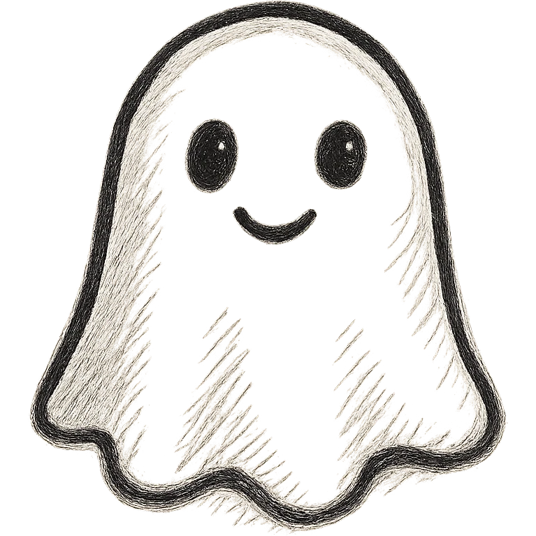 a cute ghost in hand-drawn style with expressive shadows and highlights, soft three-dimensional look, friendly charming shape, slightly cartoonish appearance, smooth contours, gentle glowing effect emoji