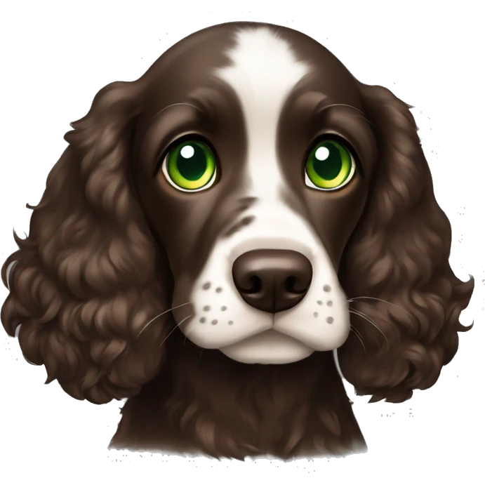 Dark brown cocker spaniel puppy with green eyes emoji
