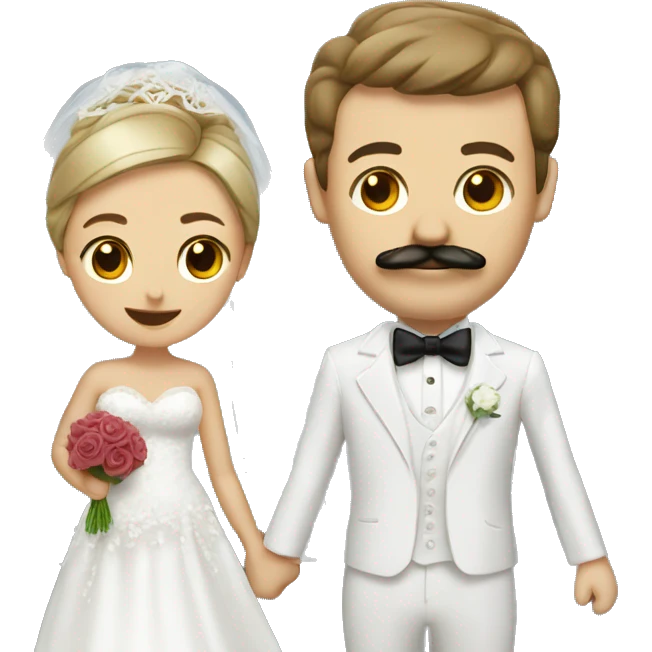Bride and groom big chedt and mustache emoji