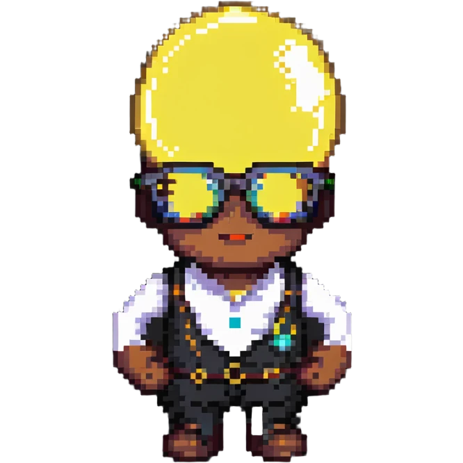 Genius character with lightbulb and glasses in pixel art style emoji