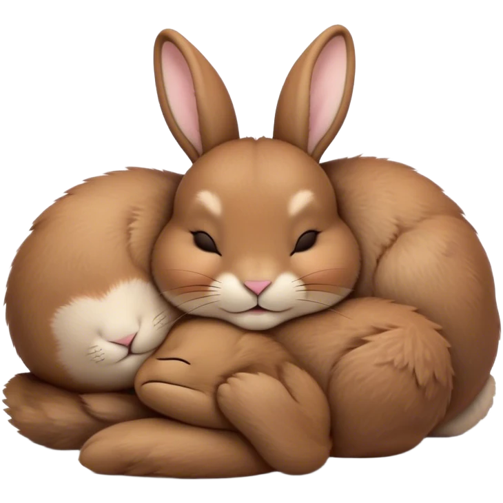 Meme-Worthy Cute Sleeping Brown Rabbit Portrait Emoji, Head resting peacefully with a contented smile, showcasing a delightfully sturdy build and a luxuriously soft brown fur, eyes shut in a serene nap, Simplified yet hilariously adorable features, highly detailed, glowing with a soft, drowsy light, high shine, relaxed and utterly lovable, stylized with an air of playful laziness, bright and heartwarming, soft glowing outline, capturing the essence of a comically sleepy bunny, so meme-worthy it feels like it could instantly become the next viral sensation of adorable slumber! emoji