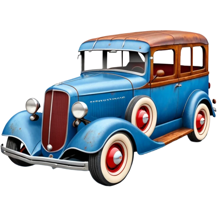 A 1934 fenderless(fenders removed) rustic old antique rat Chevrolet hot rod caravan that’s blue and cherry pearl  emoji