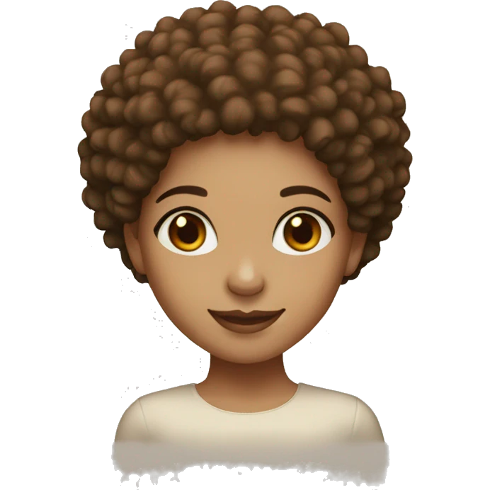 a light skin girl with brown eye, afro hair. smiling  emoji