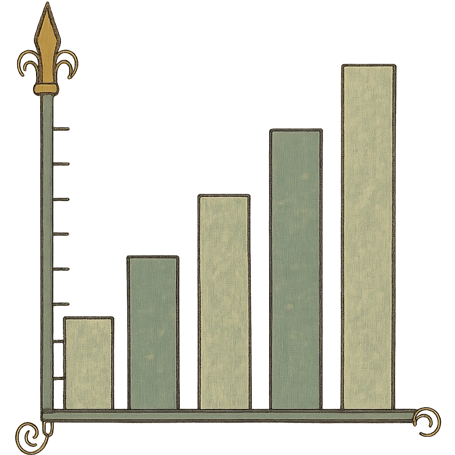 classic bar graph, green gold and white color scheme, elegant lines, decorative details emoji