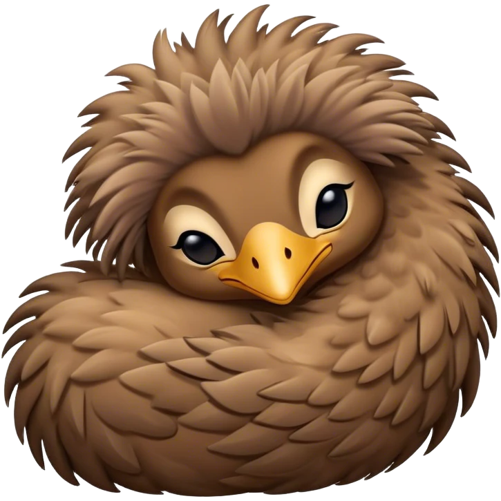 Meme-Worthy Cute Sleeping Emu Portrait Emoji, Head resting peacefully with a contented smile, showcasing a tall, graceful build and a luxuriously soft brown plumage, eyes shut in a serene, restful nap, Simplified yet hilariously adorable features, highly detailed, glowing with a soft, drowsy light, high shine, relaxed and utterly lovable, stylized with an air of playful laziness, bright and heartwarming, soft glowing outline, capturing the essence of a comically sleepy emu, so meme‐worthy it feels like it could instantly become the next viral sensation of adorable slumber! emoji