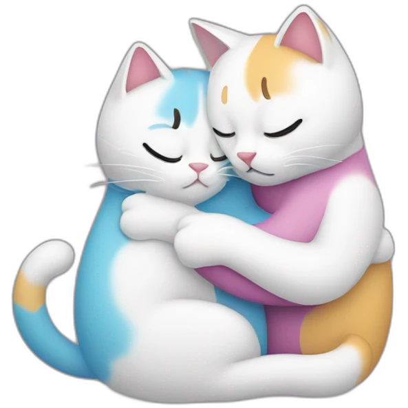 white and multicolor cats hugging emoji