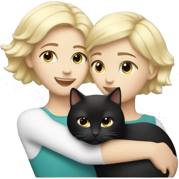 Blonde girl with short hair hugs black and white cat emoji