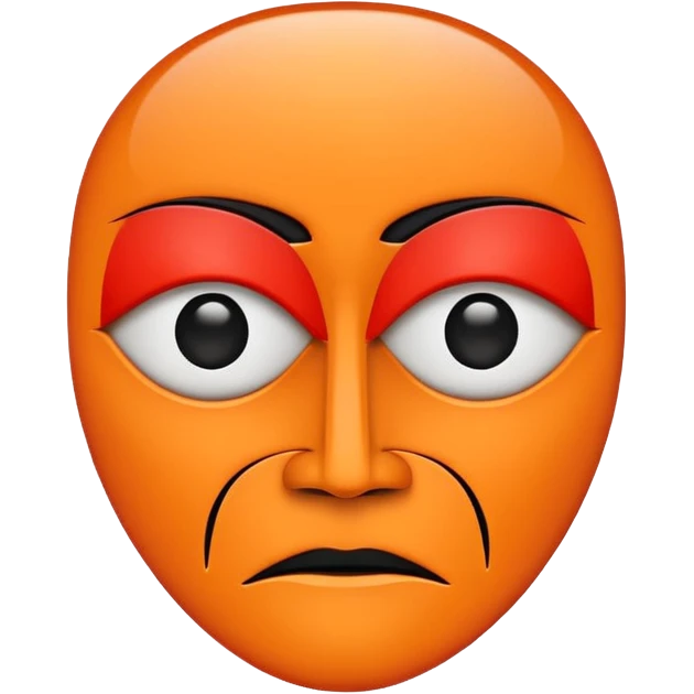 Flat vector logo icon, abstract evil face symbol.
Geometric and minimal design.

Face split vertically by a thin straight black line.
Left side solid red, right side solid orange.

Only eyes and mouth visible.
No nose, no facial lines, no cheeks, no anatomy.







 emoji