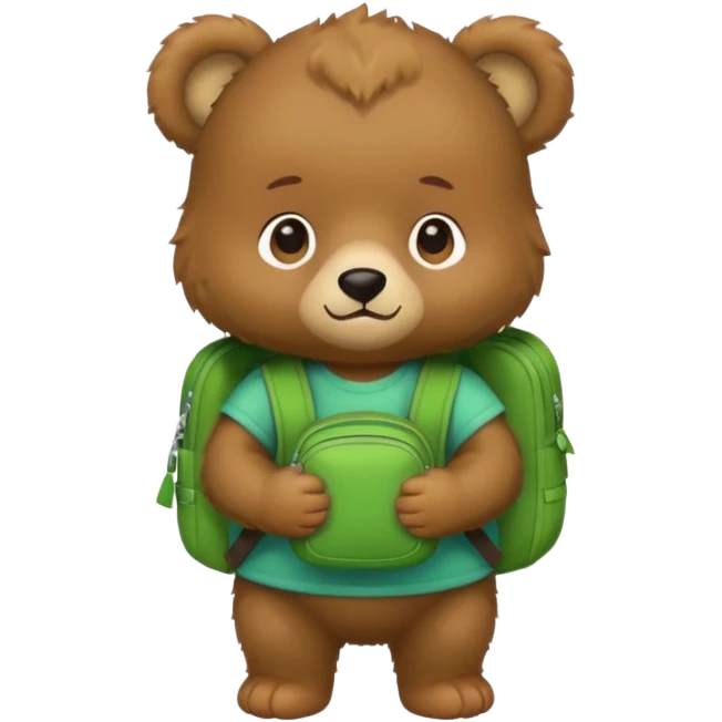 baby bear wear green backpack emoji
