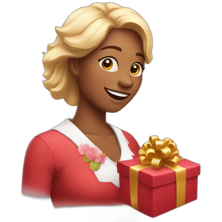 happy woman opening gift love emoji