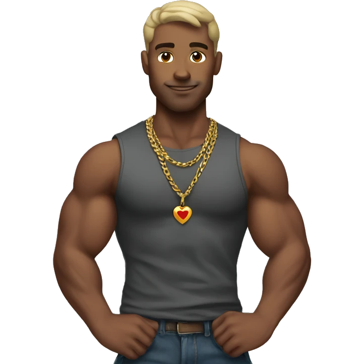 muscular male with heart necklace emoji