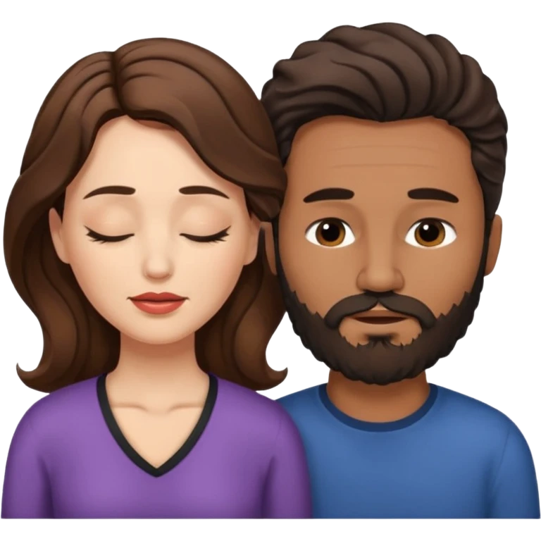 White woman (brown hair with eyes closed) and brown man with black wavy hair (has a a beard with his eyes closed too). The woman has her lips on the forehead of the man. emoji