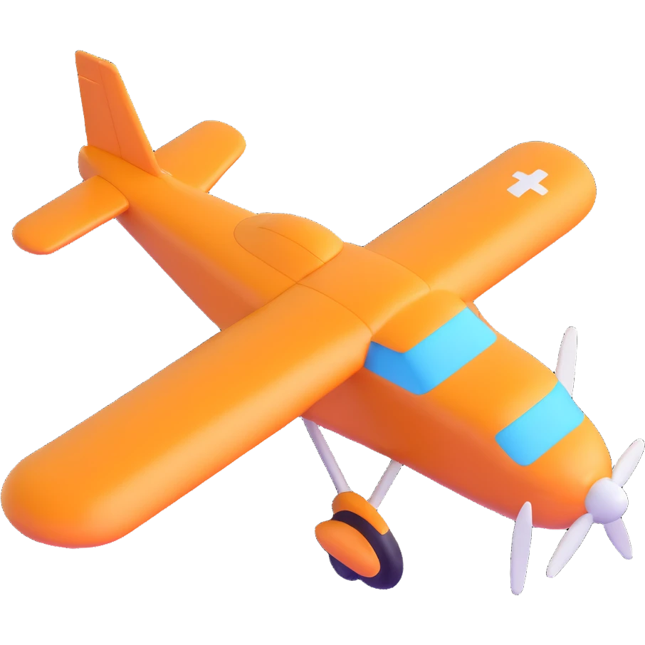 3D emoji style airplane, simple and shiny, floating in the air emoji