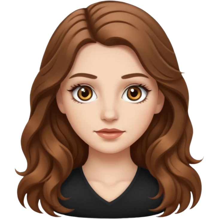 white girl, long wavy brown hair, hazel eyes, false lashes emoji