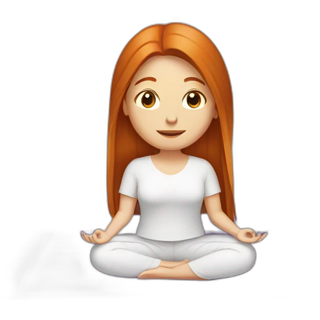 redhead white woman long medium straight hair, meditating on a violet blanket emoji