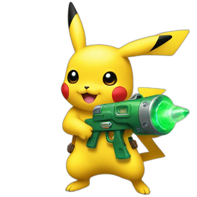 pikachu holding green raygun emoji