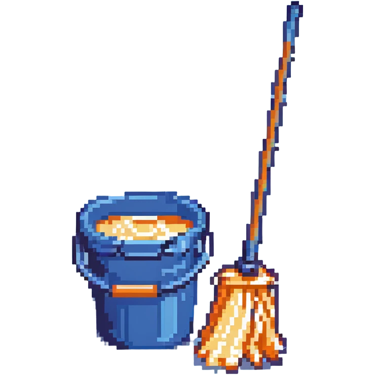blue cleaning bucket with a mop emoji