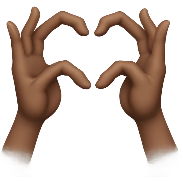 A brown hand making a heart with a white hand emoji