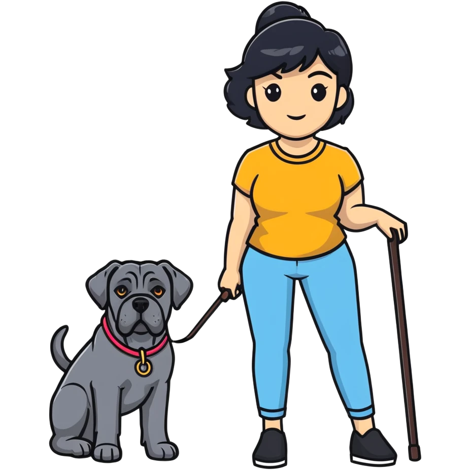 Elegant woman with black hair posing with Cane Corso dog emoji