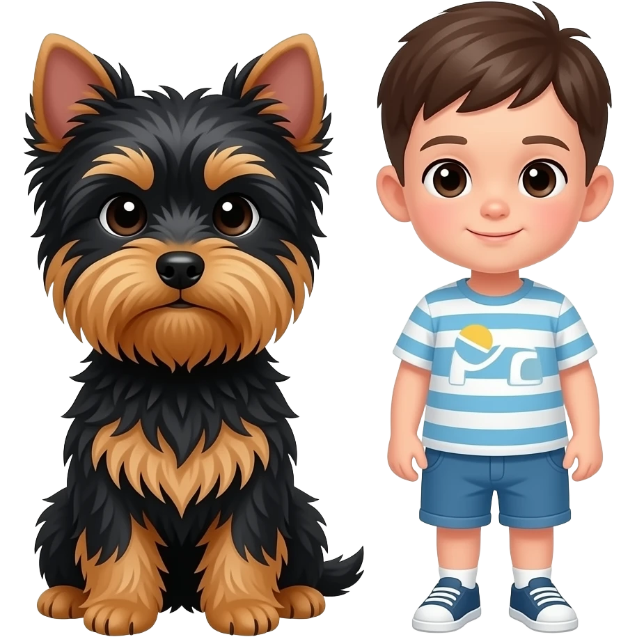 same picture but the dog is a Yorkshire full black and the little girl has boy haircut emoji